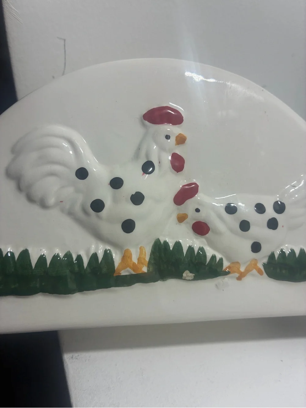 White Ceramic Napkin Holder with Rooster Design Cottage Core Kitchen Decor